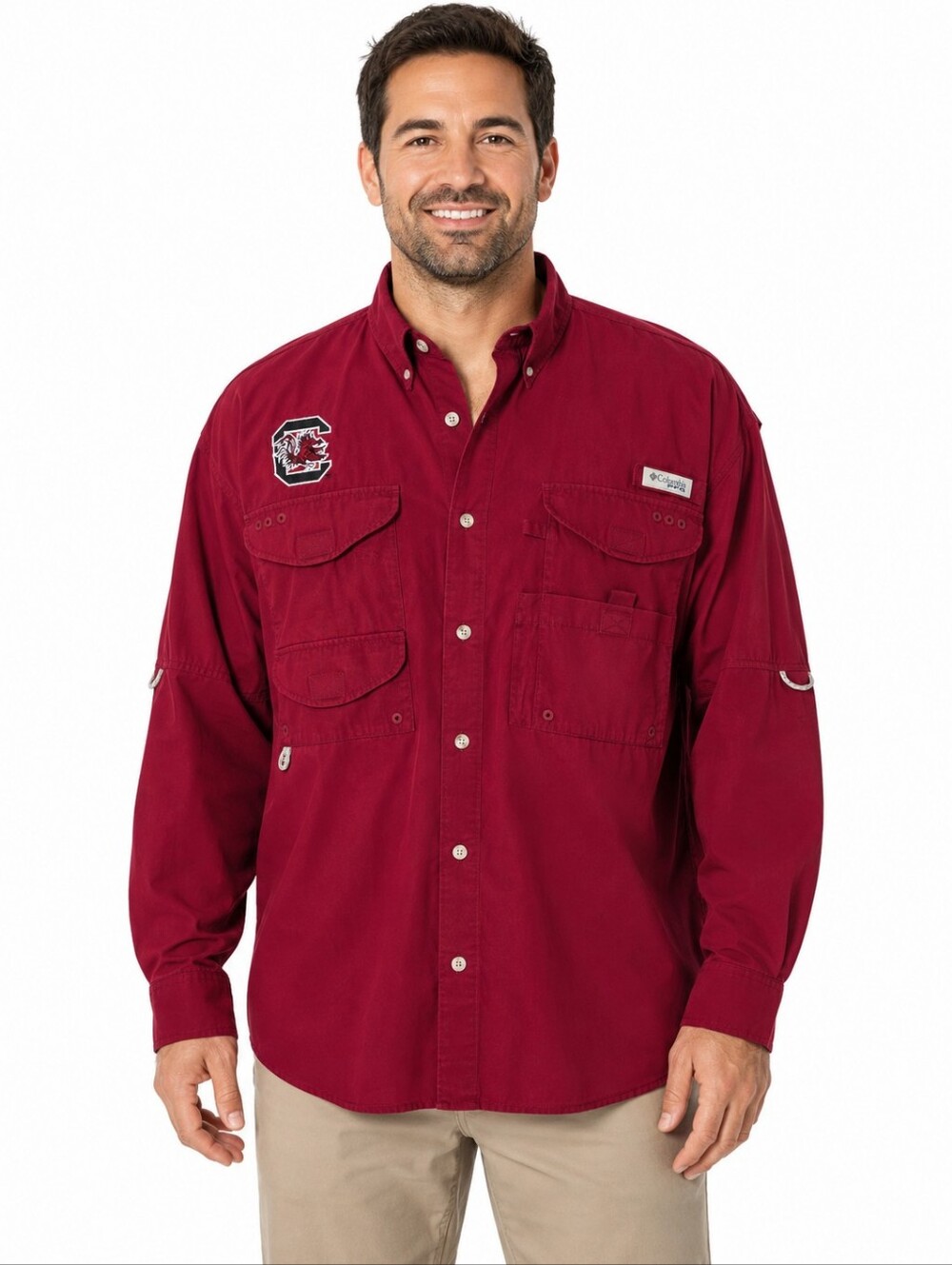 Columbia PFG South Carolina Gamecocks Men XL Fishing Shirt Long Sleeve Garnet